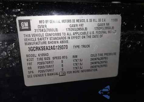 2010 Chevrolet Silverado 1500 Lt from USA, damaged, VIN 3GCRKSEA2AG129370